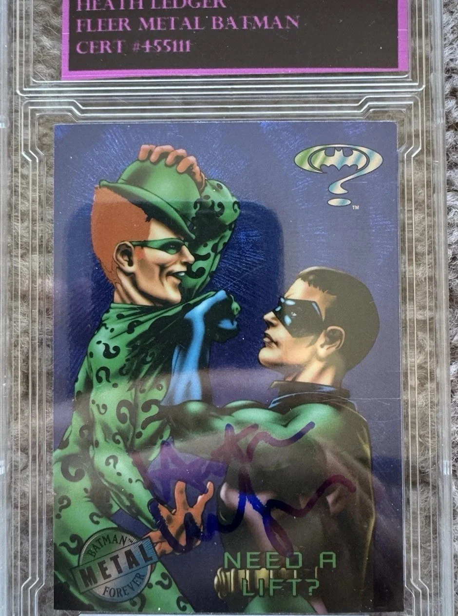 HEATH LEDGER SignedBatman Card FLEER ENTERTAINMENT NEED A LIFT?ROBINRIDDLER-COOL, image 2