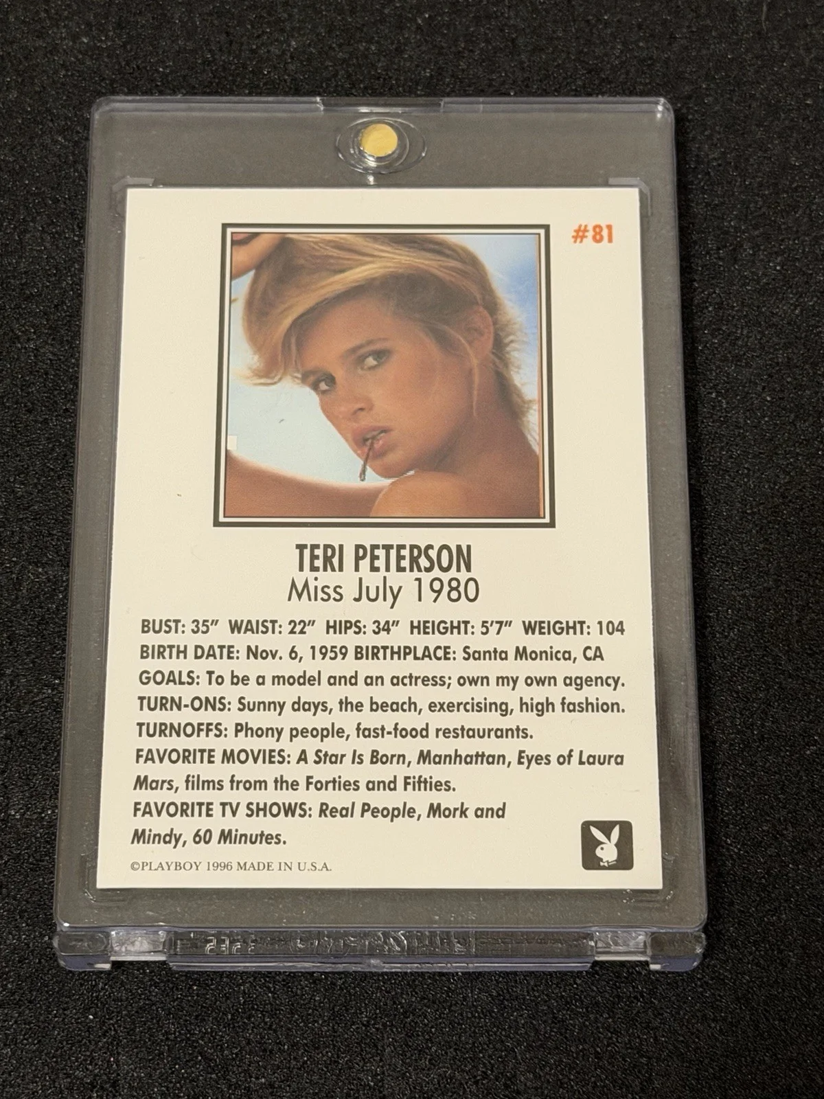 Teri Peterson Autographed Playboy Centerfold Card #81 Miss July 1980 #2383/2750, изображение 2
