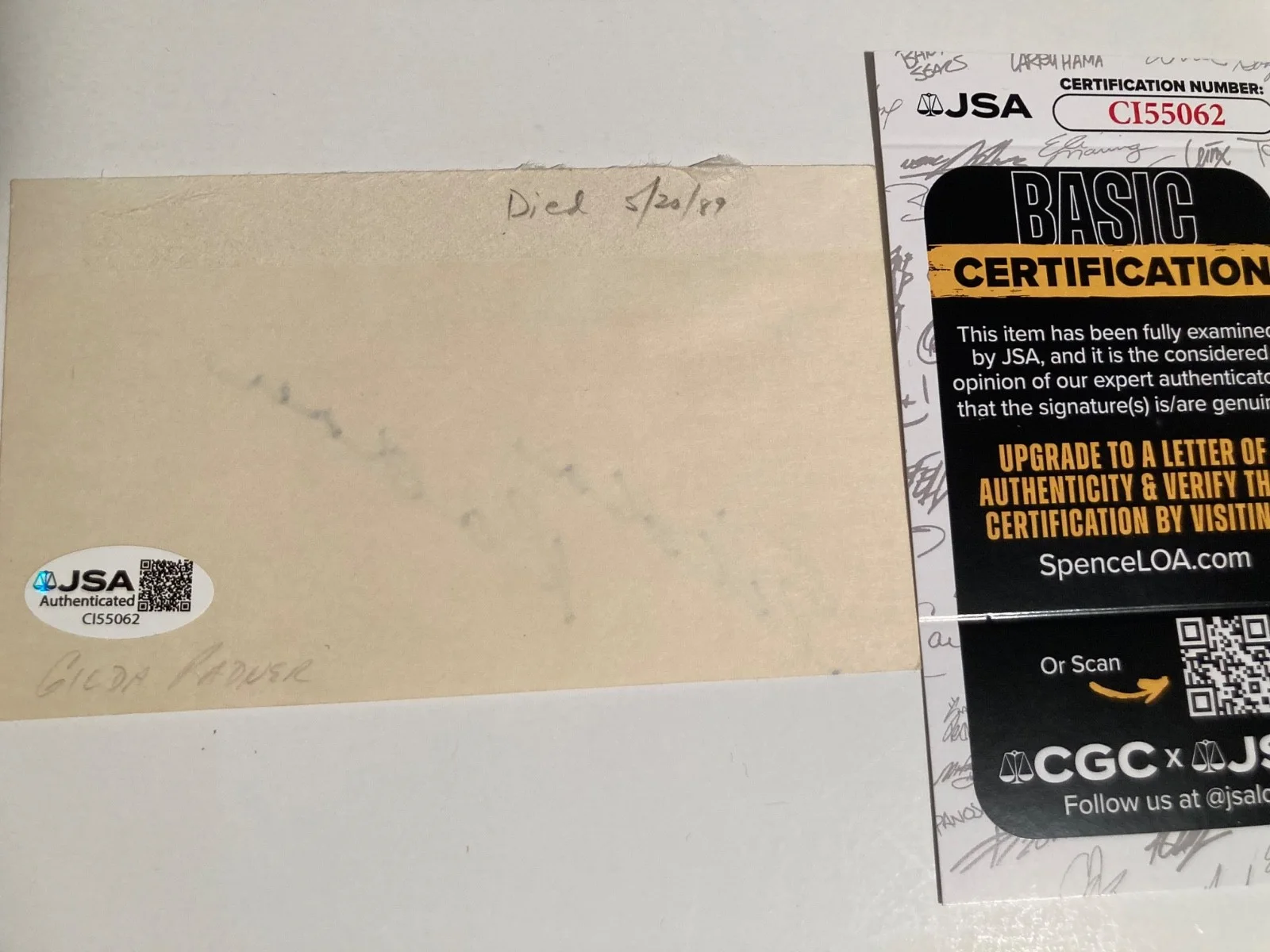 GILDA RADNER — GILDA RADNER signed 3x5 card "SATURDAY NIGHT LIVE" JSA #CI55062, image 2