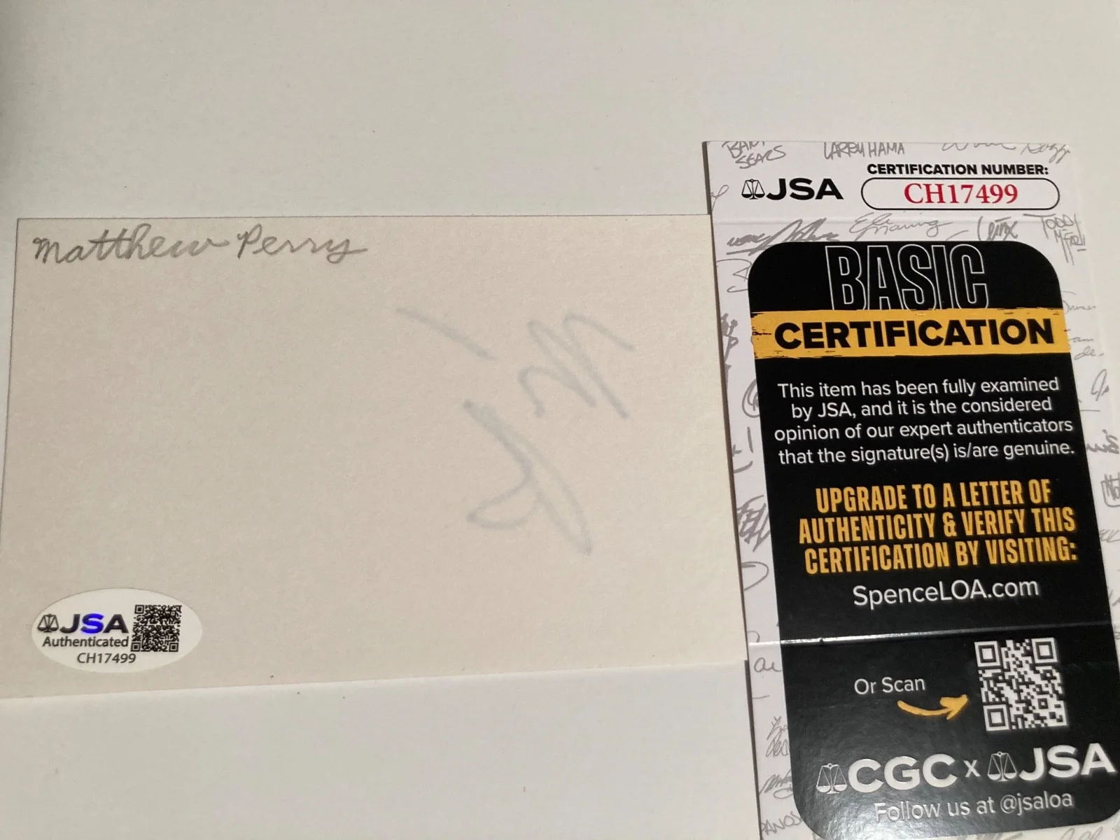 MATTHEW PERRY — MATTHEW PERRY signed 3x5 card "FRIENDS", "THE WHOLE NINE YARDS" JSA #CH17499, изображение 2