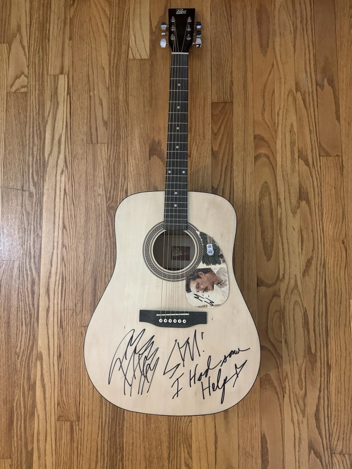 POST MALONE MORGAN WALLEN DUAL SIGNED AUTOGRAPH GUITAR I HAD SOME HELP BAS COA, image 2