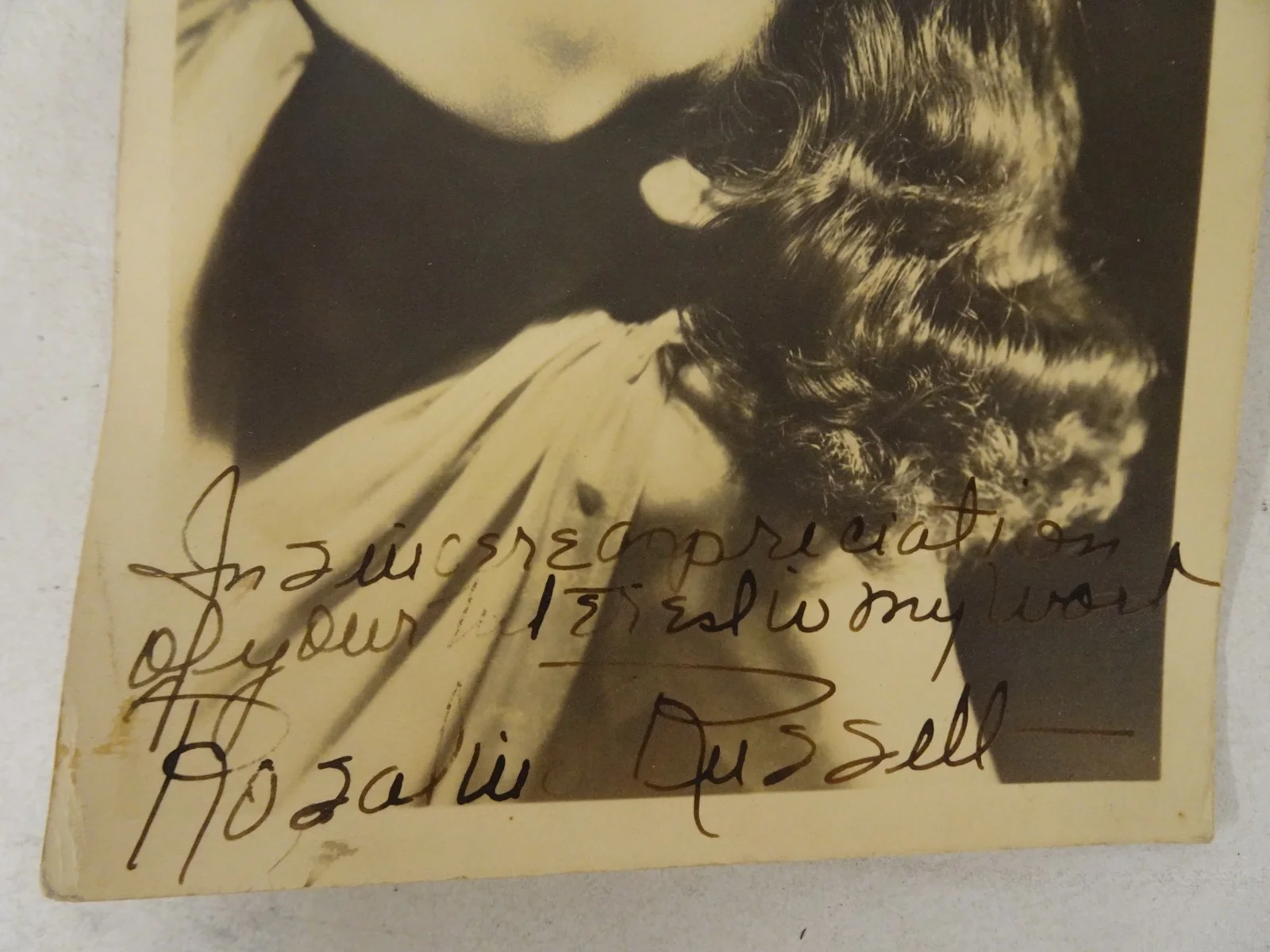 Rosalind Russell — 1939 Rosalind Rosalie Russell Signed Inscribed B&W Photo Actress His Girl Friday, изображение 2