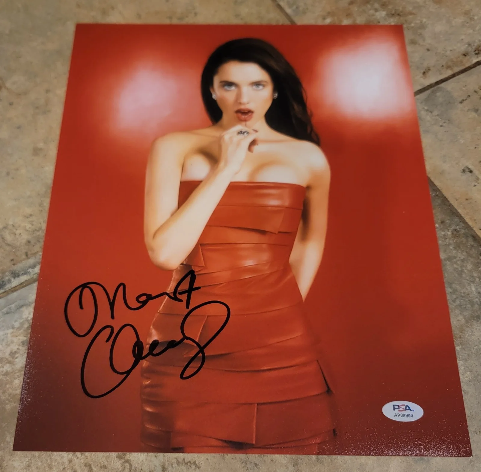 Margaret Qualley — Margaret Qualley signed 11x14 Photo PSA DNA Autograph photoshoot red dress sexy