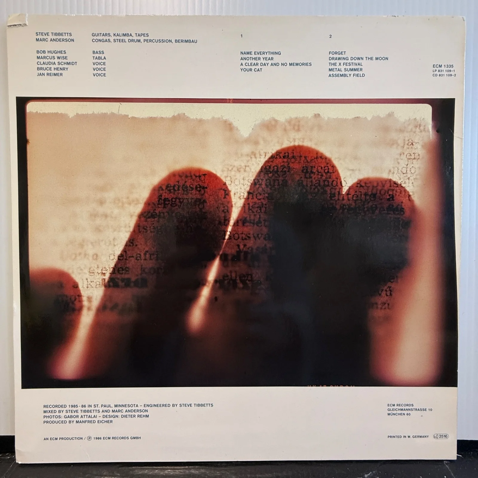 STEVE TIBBETTS "Exploded View" AUTOGRAPHED ECM 1335 GERMAN VINYL notched cover, image 3