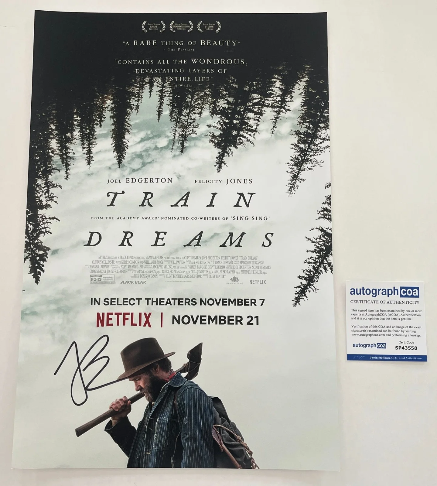 JOEL EDGERTON SIGNED AUTOGRAPH TRAIN DREAMS 12x18 PHOTO w/EXACT VIDEO PROOF COA, изображение 3