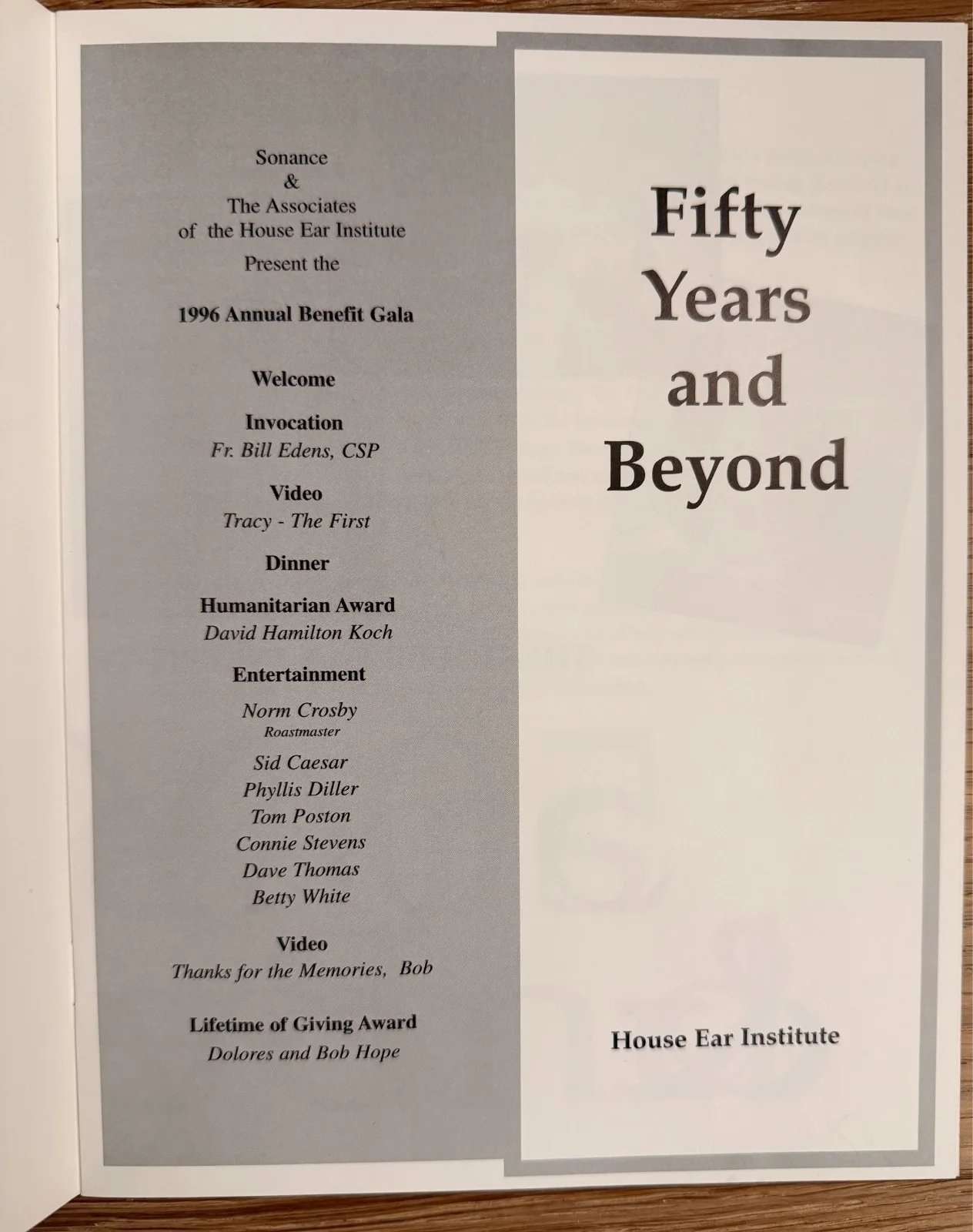 Phyllis Diller — Phyllis Diller Fifty Years House Ear Institute 1996 Autographed Awards Program, image 2