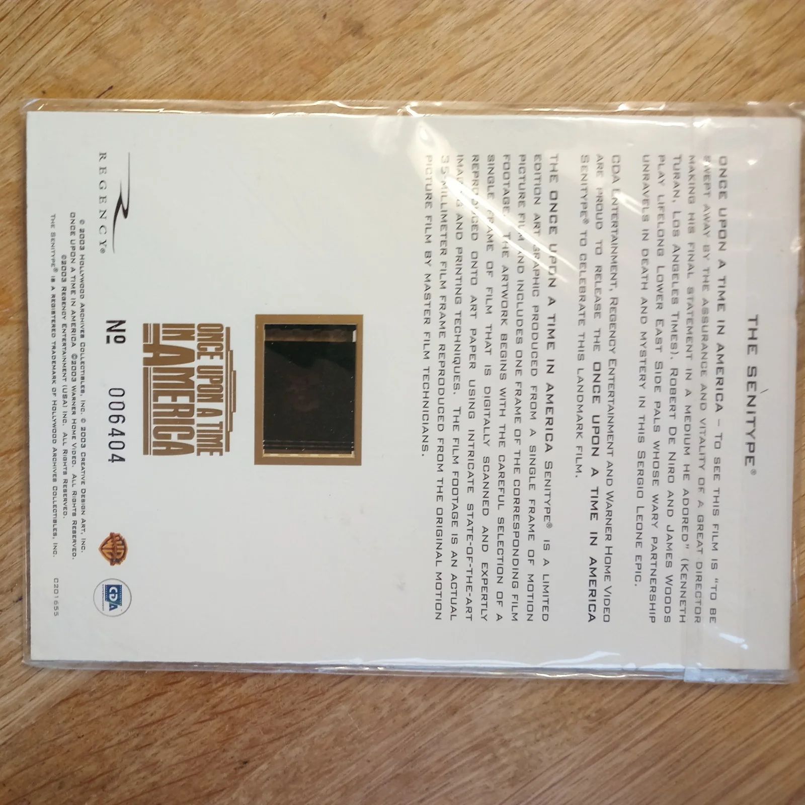 Once Upon A Time In America Senitype 35mm Movie Film Cell- Numbered RARE, image 3