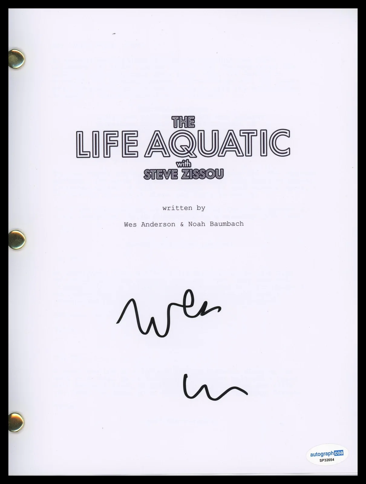 Wes Anderson — Wes Anderson "The Life Aquatic with Steve Zissou" SIGNED Script Screenplay ACOA