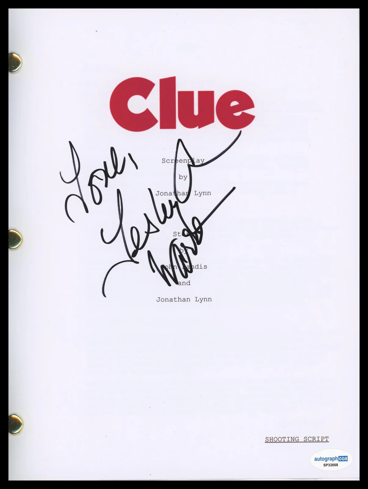 Lesley Ann Warren — Lesley Ann Warren "Clue" AUTOGRAPH Signed 'Miss Scarlet' Script Screenplay ACOA