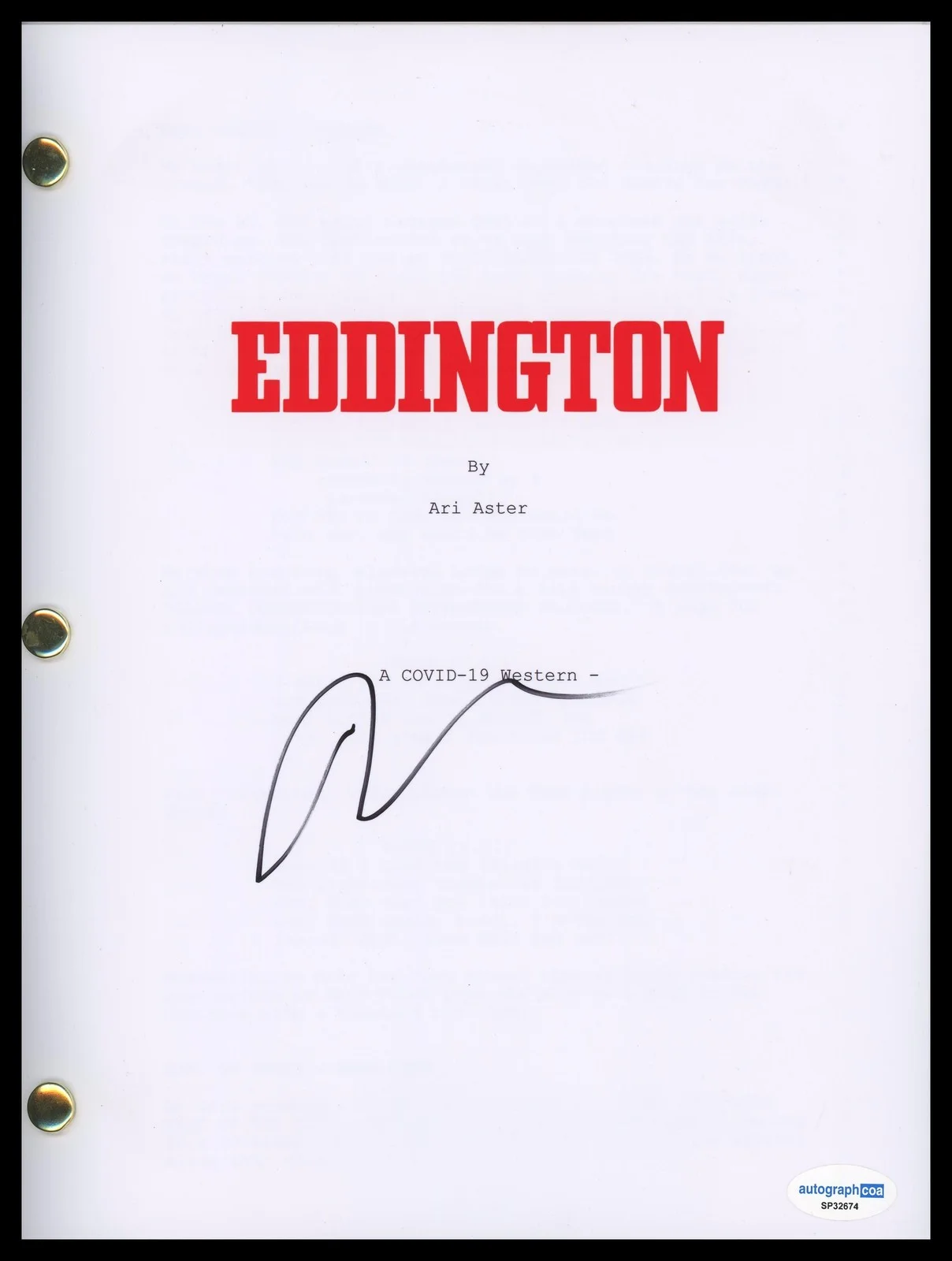 Ari Aster — Ari Aster "Eddington" Director AUTOGRAPH Signed Complete Script Screenplay ACOA
