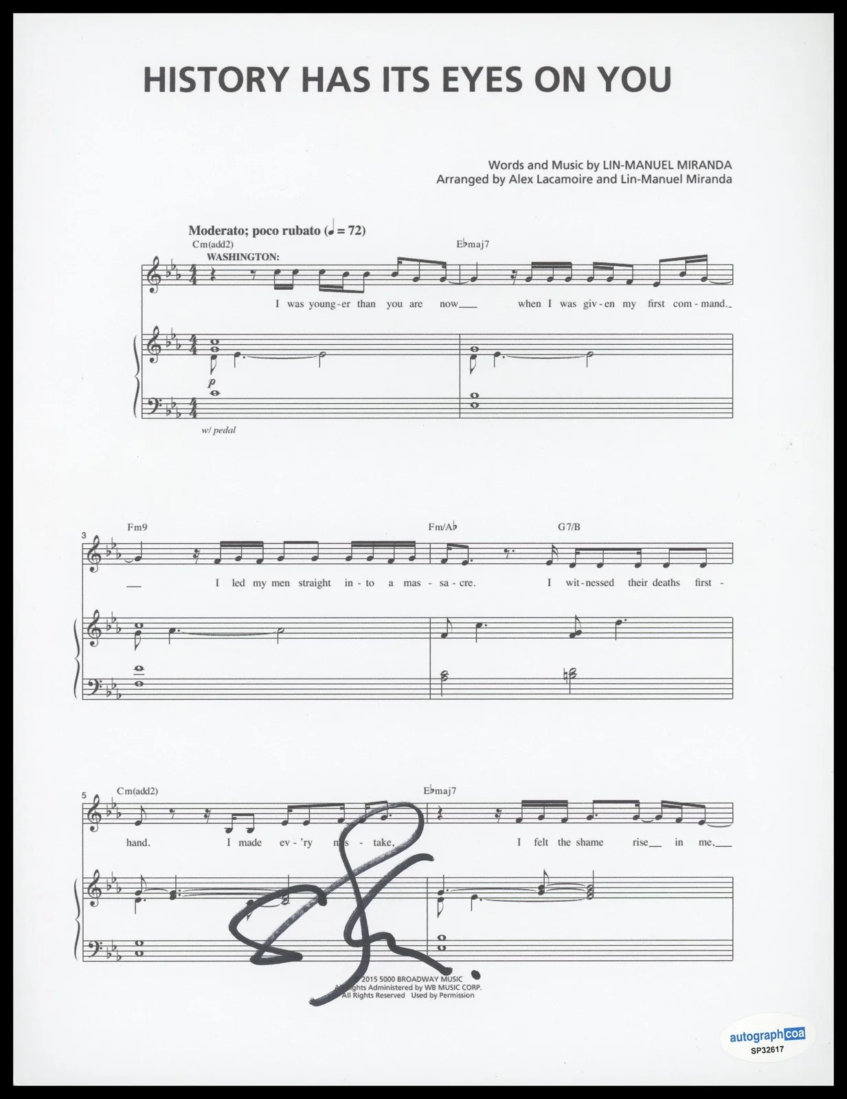 Christopher Jackson — Christopher Jackson "Hamilton" SIGNED 'History Has Its Eyes on You' Sheet Music