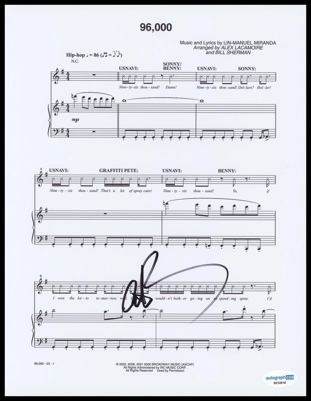 Anthony Ramos — Anthony Ramos "In the Heights" AUTOGRAPH Signed '96,000' 8.5x11 Sheet Music ACOA