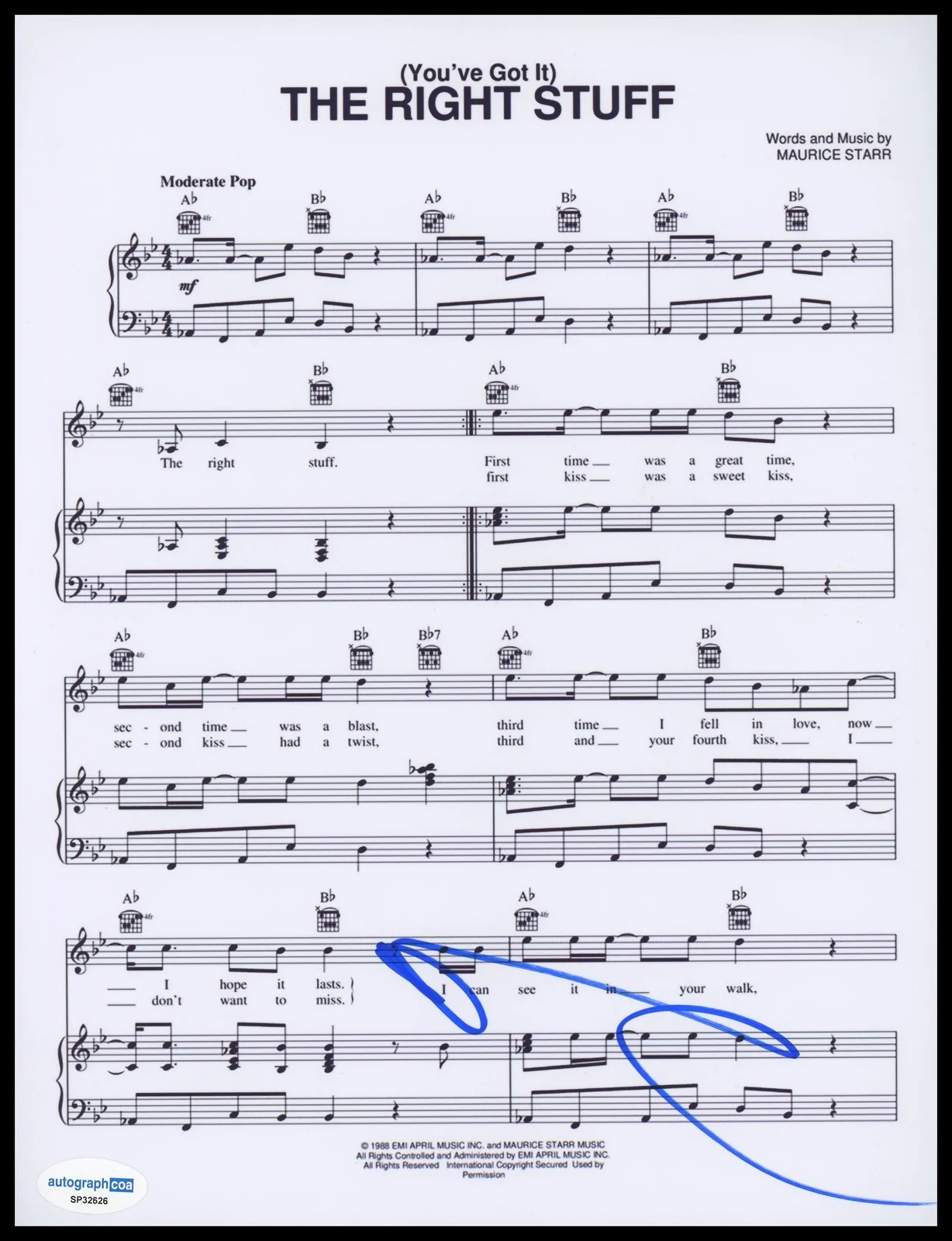 Donnie Wahlberg — Donnie Wahlberg "New Kids on the Block" SIGNED 'The Right Stuff' Sheet Music