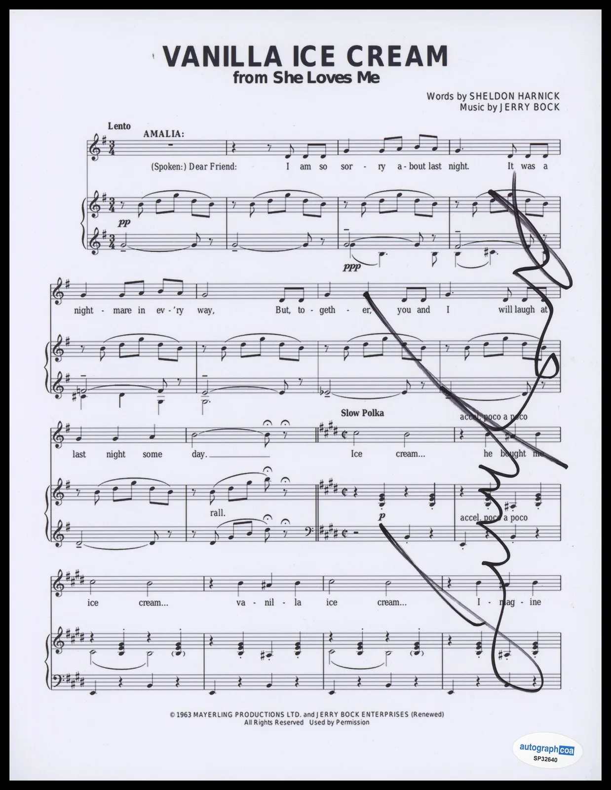 Laura Benanti — Laura Benanti "She Loves Me" AUTOGRAPH Signed 'Vanilla Ice Cream' Sheet Music