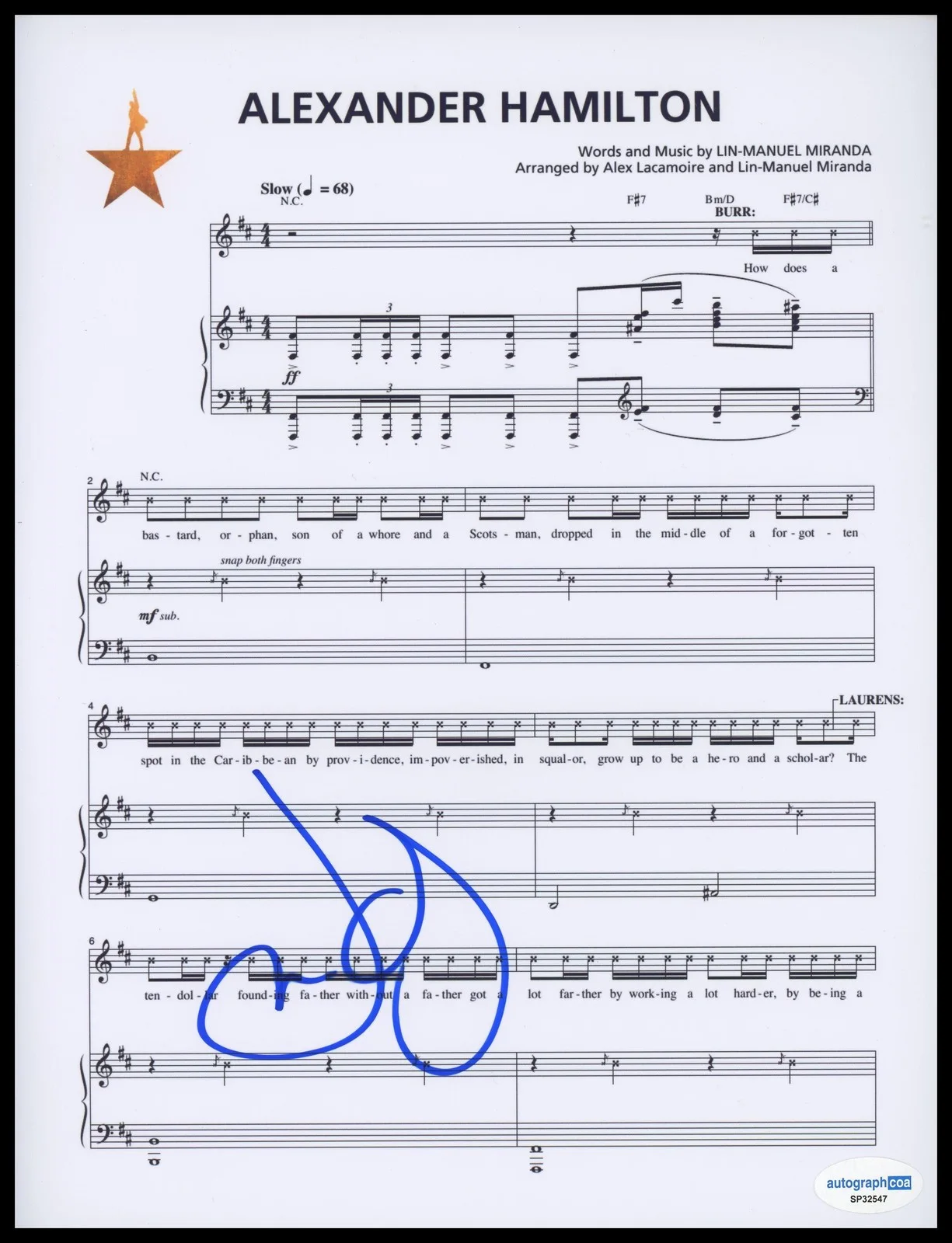 Leslie Odom Jr — Leslie Odom Jr. "Hamilton" AUTOGRAPH Signed 'Alexander Hamilton' Sheet Music B
