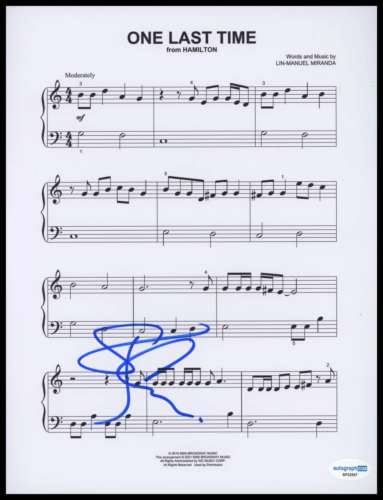 Christopher Jackson — Christopher Jackson "Hamilton" AUTOGRAPH Signed 'One Last Time' Sheet Music ACOA