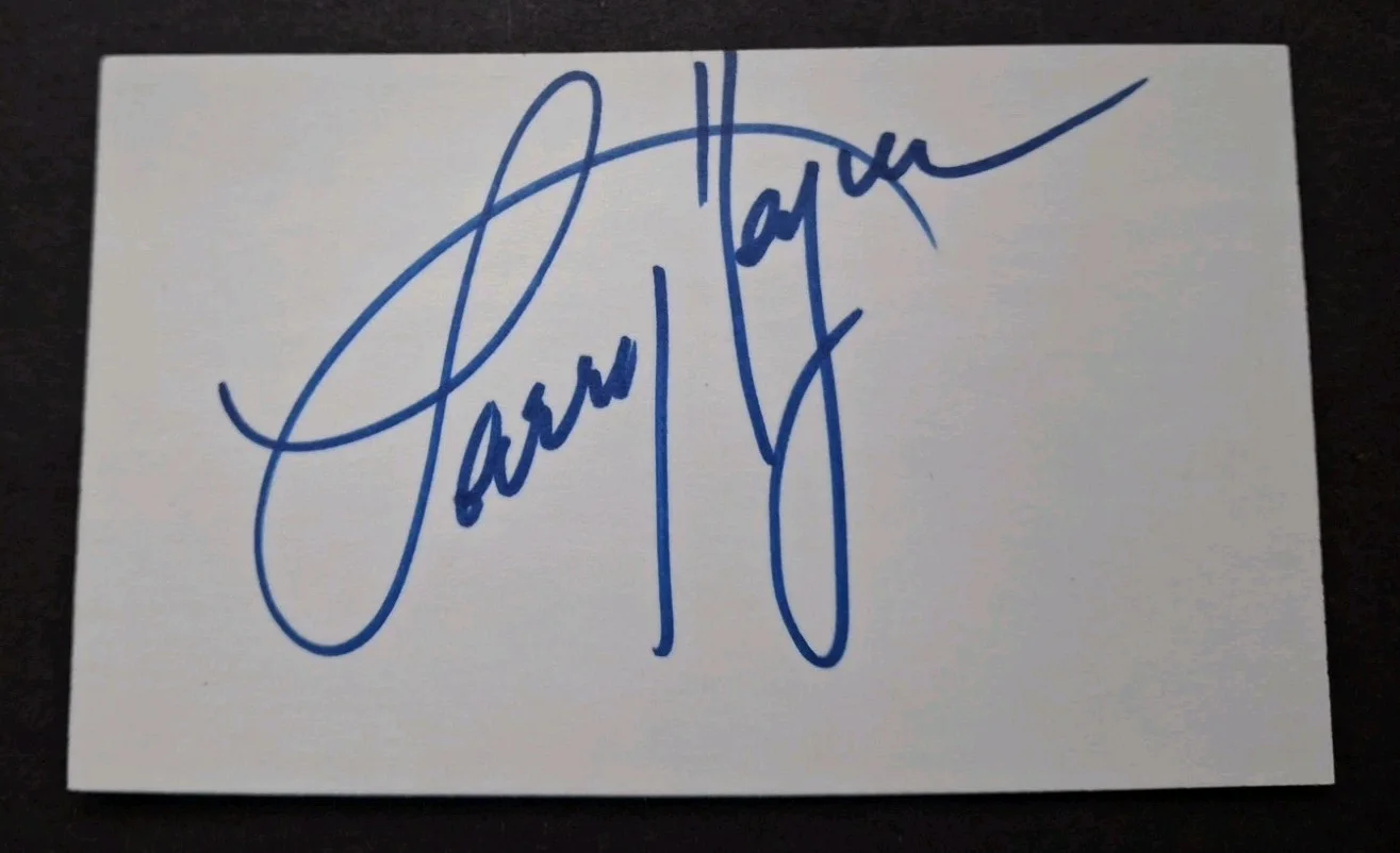 Larry Hagman — LARRY HAGMAN - SIGNED 3x5 Index - "J.R. Ewing" DALLAS/I DREAM OF JEANNIE W/PROOF