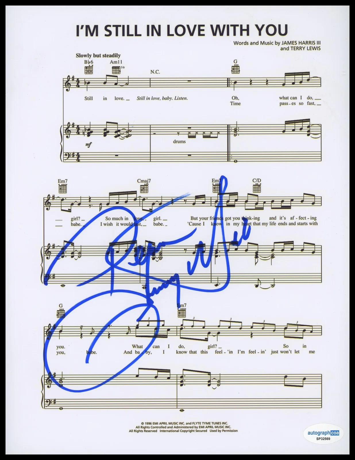 Johnny Gill — Johnny Gill "New Edition" SIGNED 'I'm Still in Love with You' Sheet Music ACOA