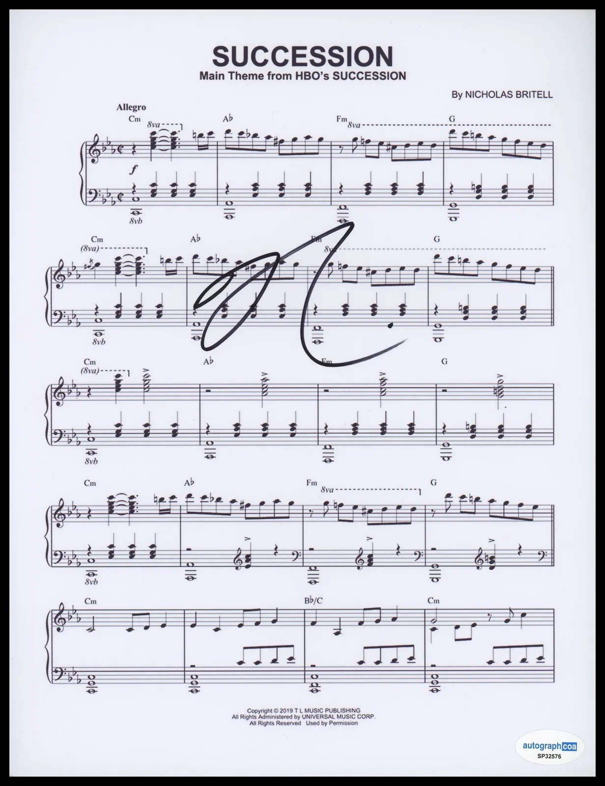 Nicholas Britell — Nicholas Britell "Succession" Composer AUTOGRAPH Signed 8.5x11 Sheet Music ACOA
