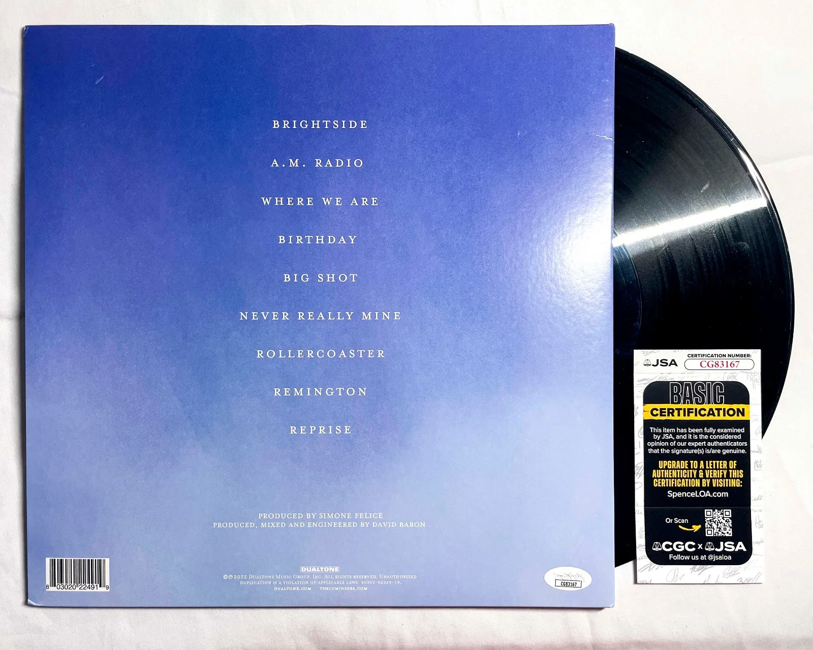 Wesley Schultz Signed THE LUMINEERS BRIGHTSIDE Vinyl Album Record JSA, изображение 3