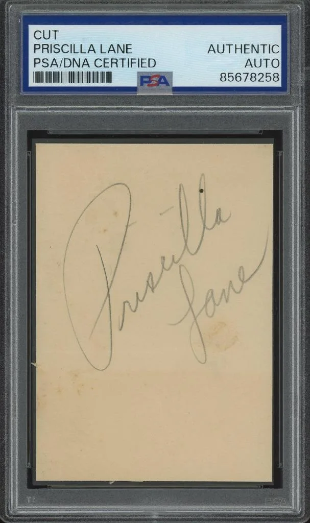 Priscilla Lane — PRISCILLA LANE (1915-1995) autograph cut | "Saboteur" - signed PSA/DNA