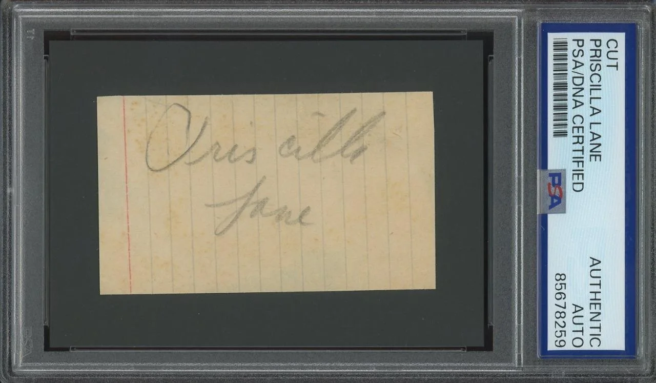 Priscilla Lane — PRISCILLA LANE (1915-1995) autograph cut | "Arsenic and Old Lace" signed PSA/DNA