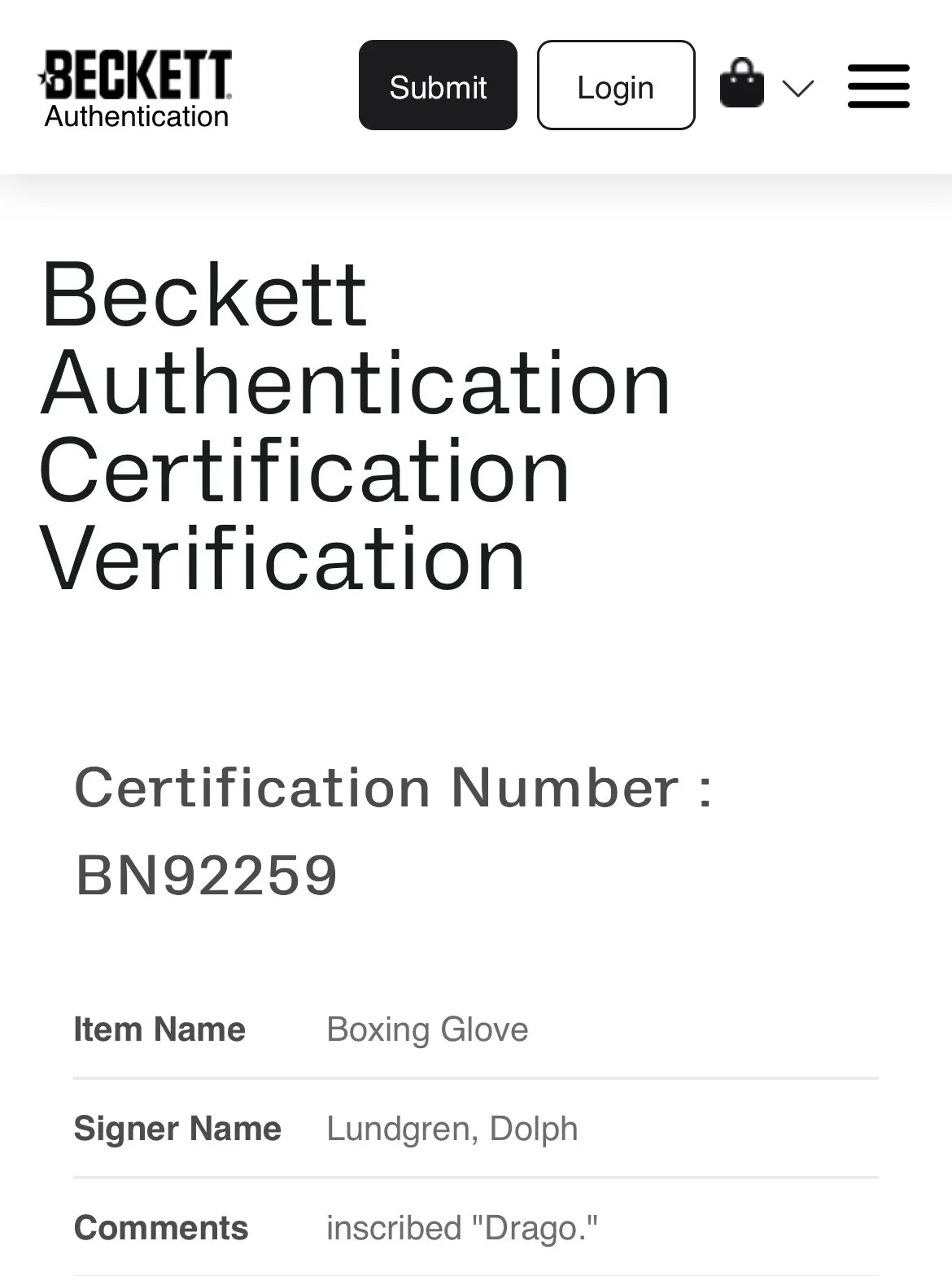 Dolph Lundgren — DOLPH LUNDGREN SIGNED EVERLAST BOXING LEFT GLOVE DRAGO INSCRIPTION BECKETT COA, image 4