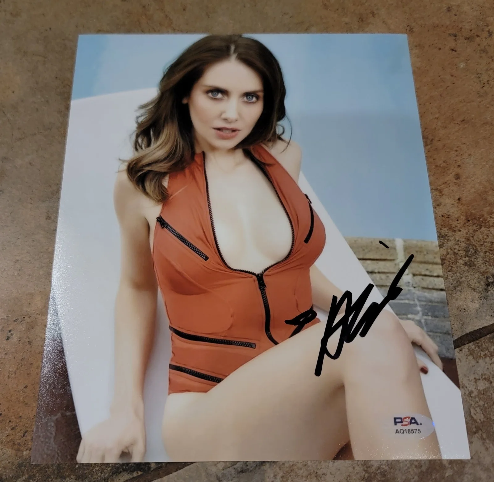 Alison Brie — Alison Brie signed 8x10 photo autograph PSA DNA Photoshoot swimsuit pool