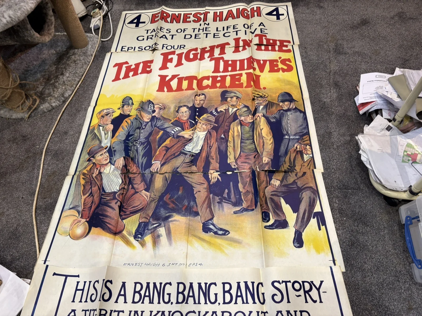 Large 1920 Silent Movie Poster The Fight in The Thieves Kitchen 39 x 90 inches, изображение 2