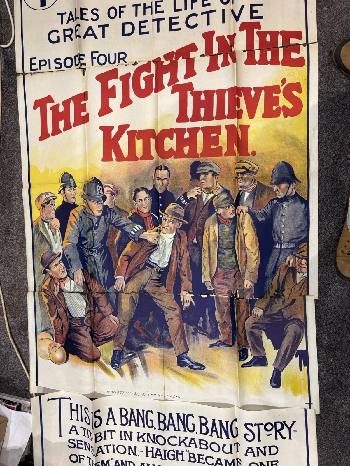 Large 1920 Silent Movie Poster The Fight in The Thieves Kitchen 39 x 90 inches, изображение 3