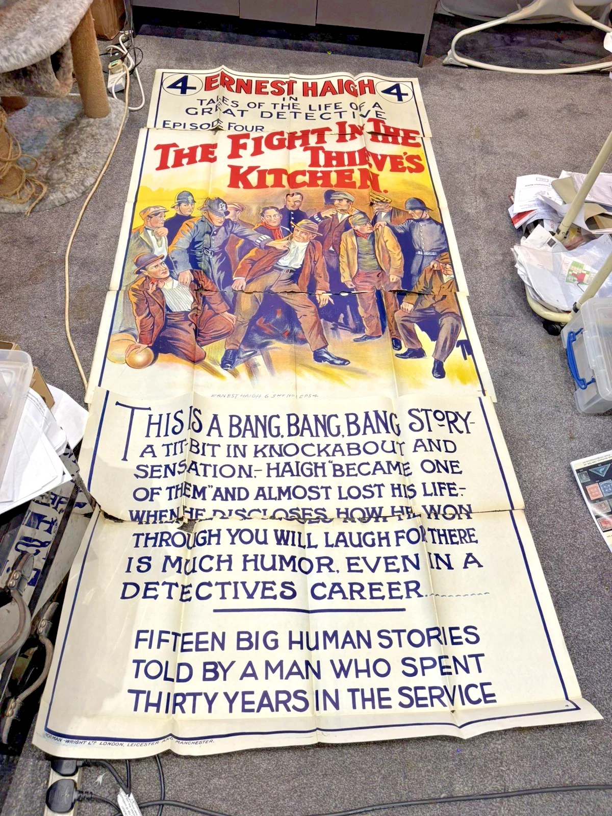Large 1920 Silent Movie Poster The Fight in The Thieves Kitchen 39 x 90 inches, изображение 4