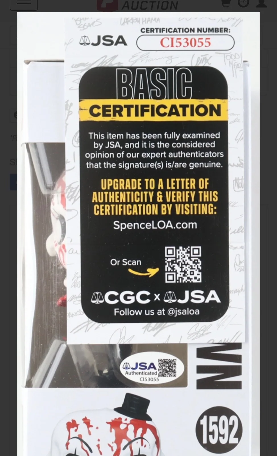 David Howard Thornton — FUNKO POP! THE TERRIFIER ART THE CLOWN #1592 DAVID HOWARD THORNTON SIGNED JSA, image 3