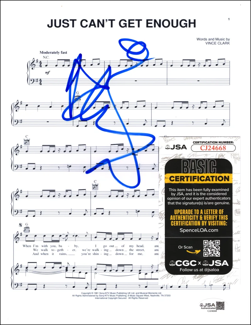 Dave Gahan — Dave Gahan Depeche Mode Signed Autograph Just Can't Get Enough Sheet Music - JSA, image 2