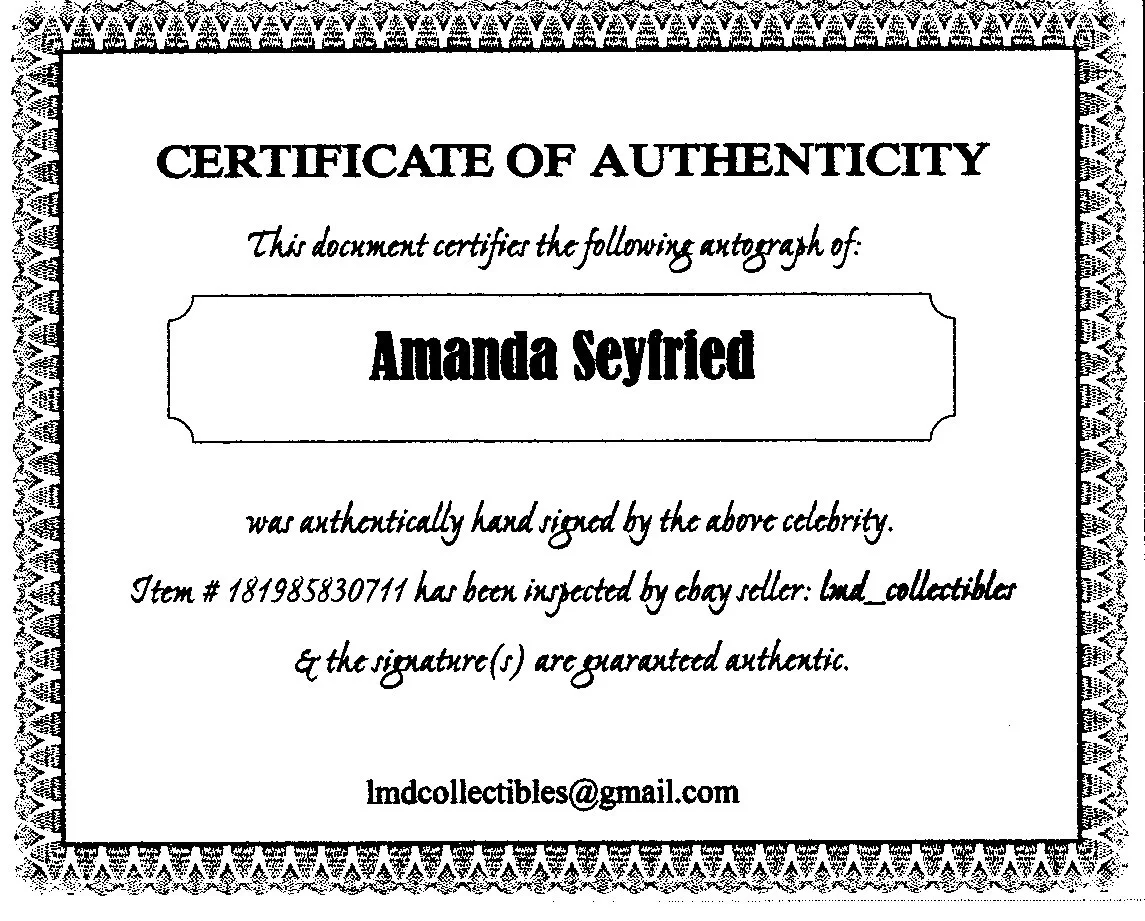 Amanda Seyfried — Amanda Seyfried Autographed Photo 5 w COA, image 2