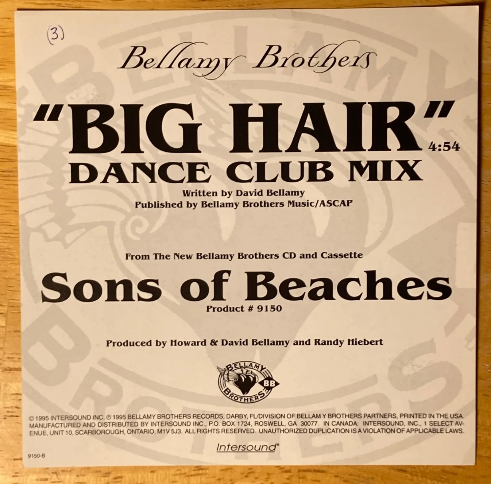 2x Hand SIGNED Bellamy Brothers CD Case Insert (3) Big Hair (Dance Club Mix), изображение 4
