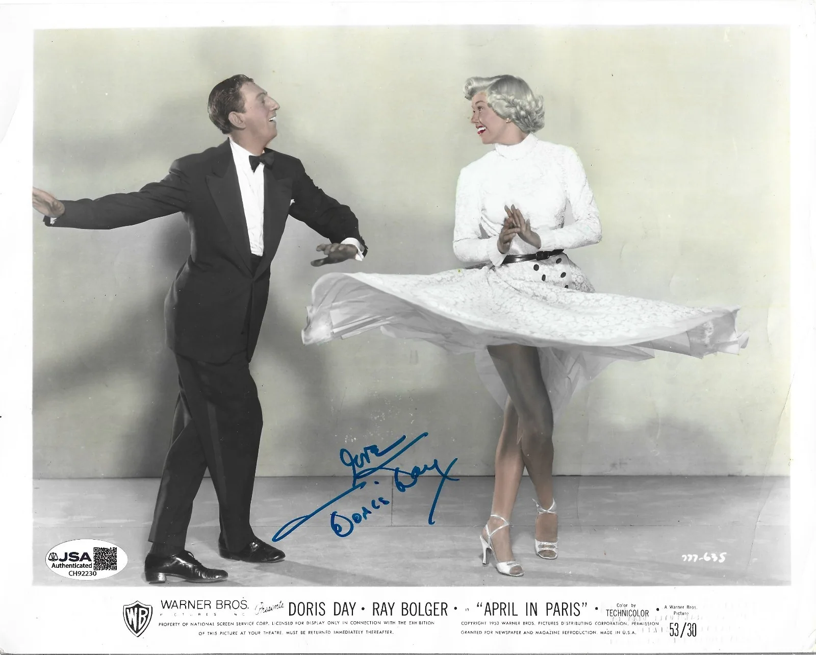 Doris Day — Doris Day REAL hand SIGNED 1953 April In Paris Promo Photo JSA COA Autographed
