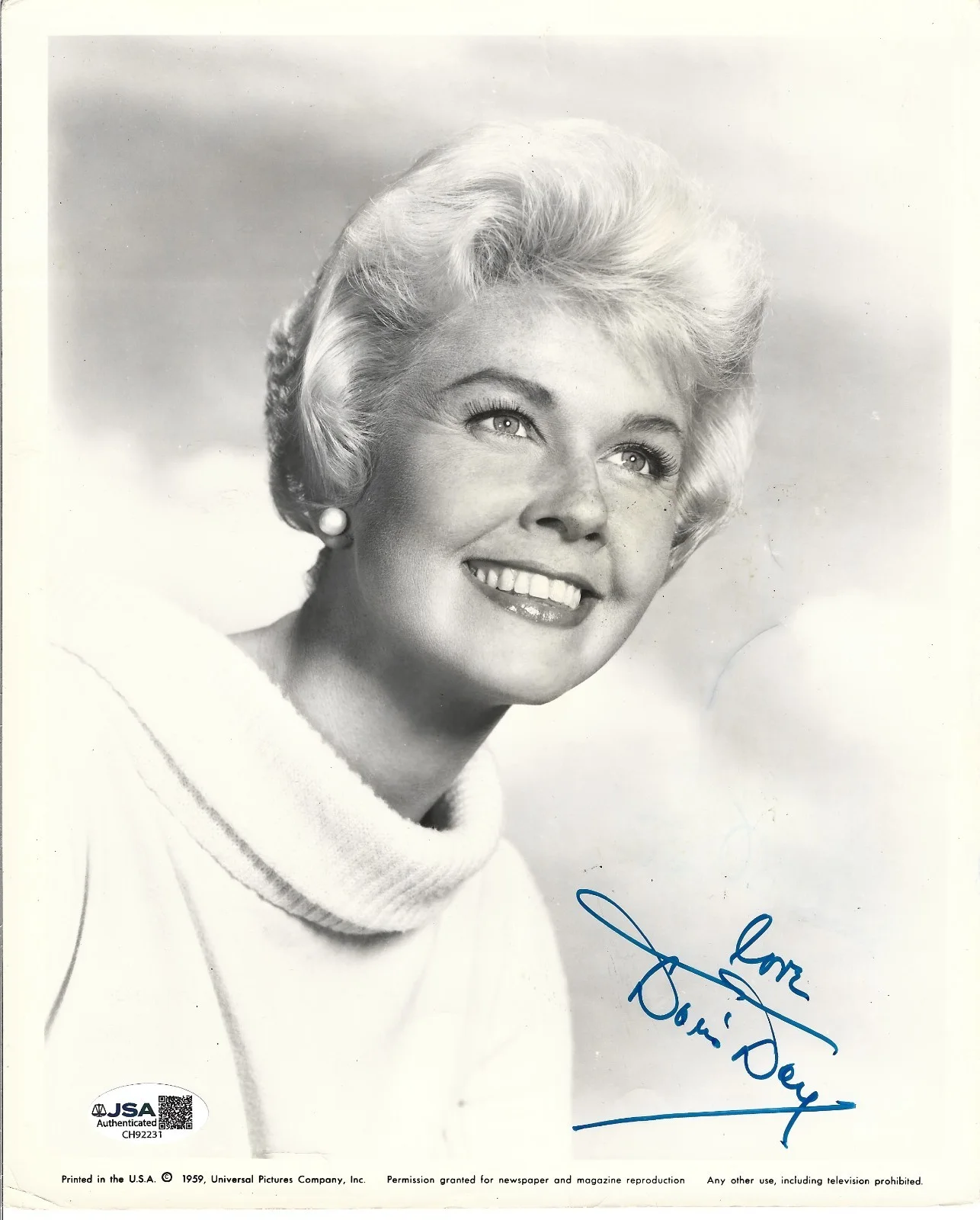 Doris Day — Doris Day hand SIGNED Official 1959 Promo Photo JSA COA Autographed Pillow Talk