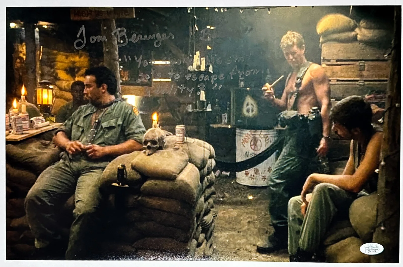 Tom Berenger — Tom Berenger Signed 11x17 "You know, the best way to escape from reality?" JSA