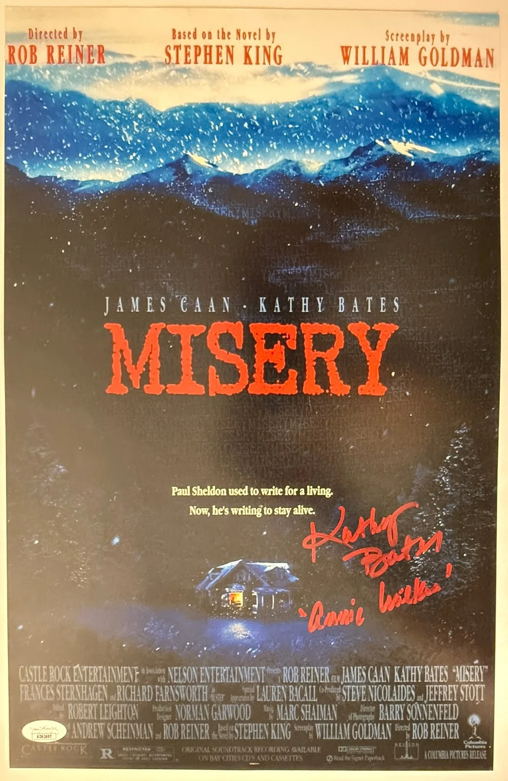 Kathy Bates — Kathy Bates Signed 11x17 Poster "Annie Wilkes" JSA COA from Private Signing