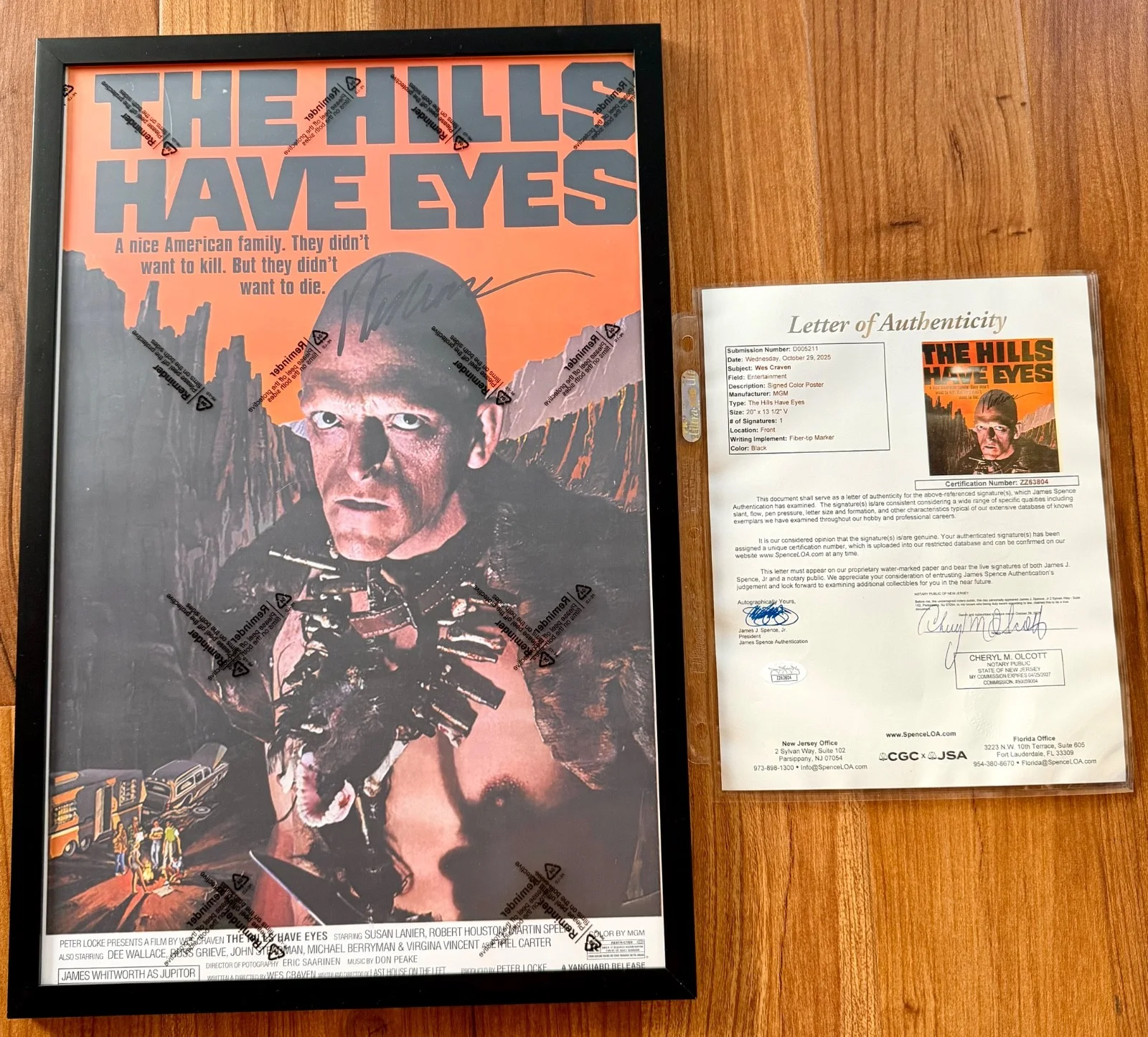 Wes Craven — The Hills Have Eyes Movie Poster WES CRAVEN SIGNED -JSA Letter of Authenticity