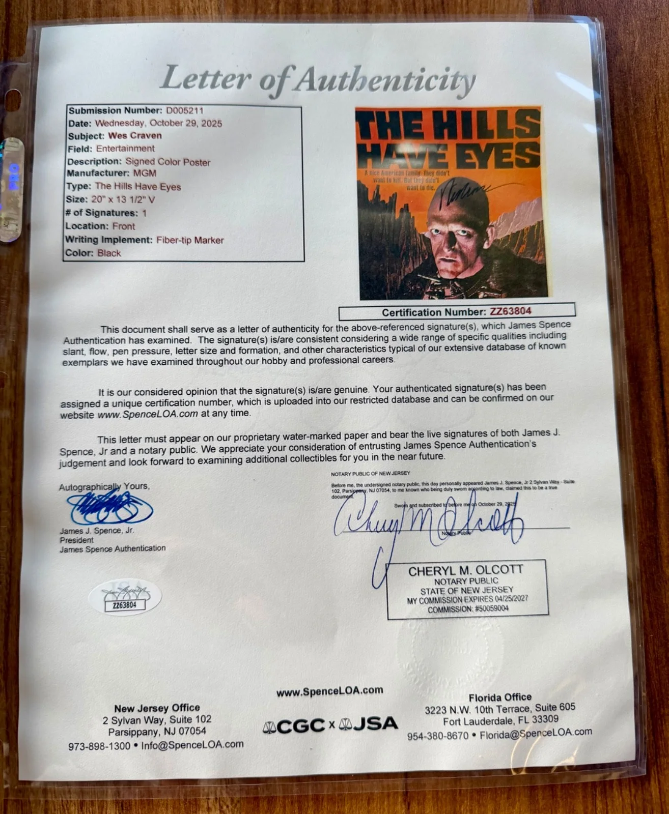Wes Craven — The Hills Have Eyes Movie Poster WES CRAVEN SIGNED -JSA Letter of Authenticity, изображение 2