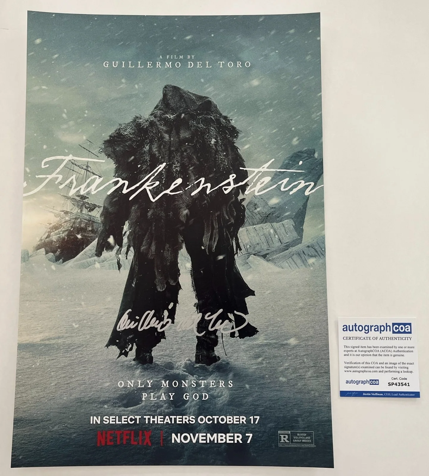 GUILLERMO DEL TORO SIGNED FRANKENSTEIN 12x18 PHOTO A w/EXACT PROOF AUTOGRAPH COA, image 2