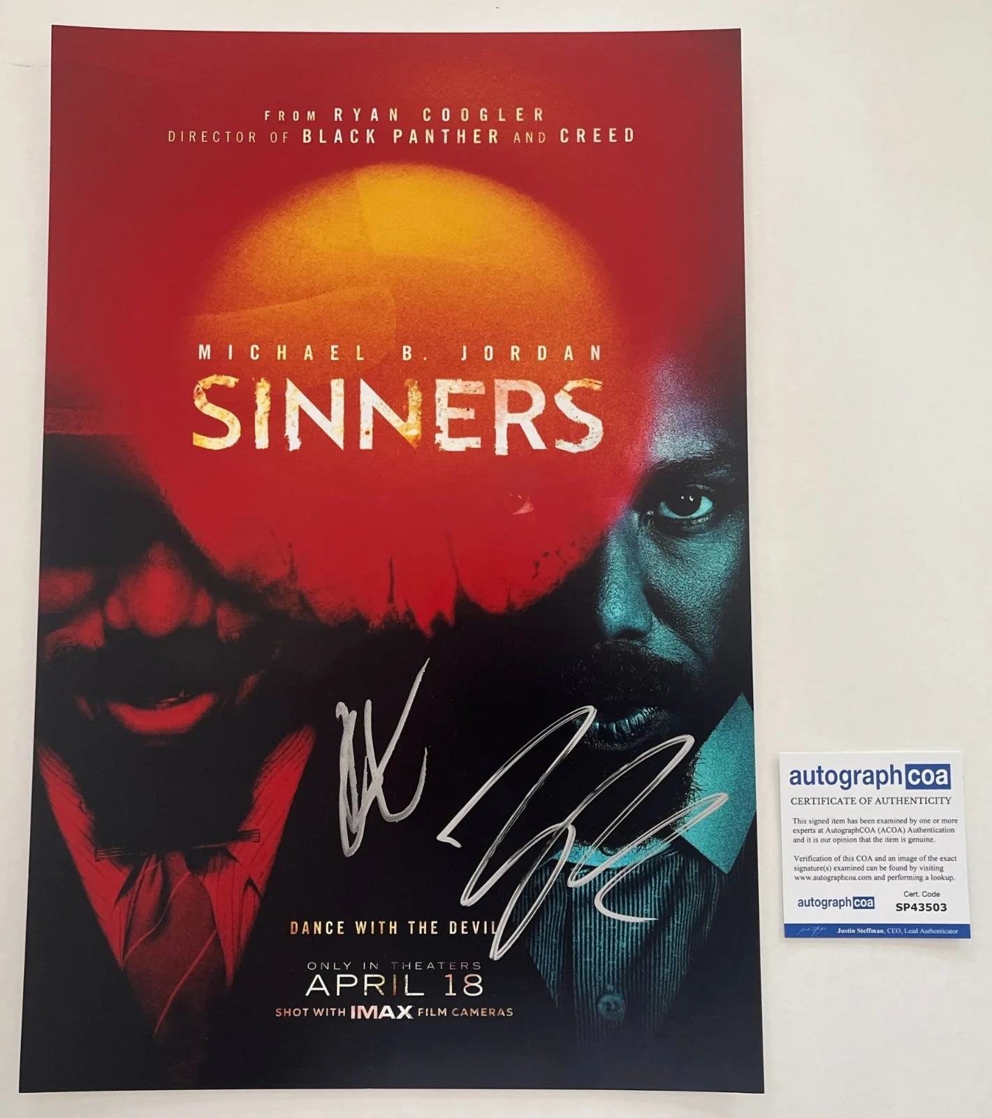 MICHAEL B. JORDAN & RYAN COOGLER SIGNED SINNERS 12x18 PHOTO B w/EXACT PROOF COA, изображение 2