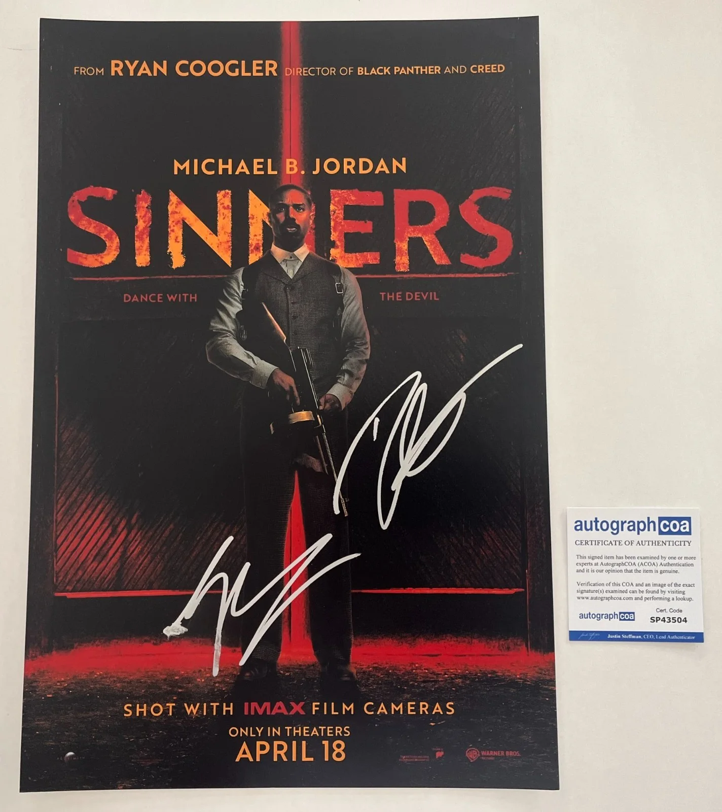 MICHAEL B. JORDAN & RYAN COOGLER SIGNED SINNERS 12x18 PHOTO A w/EXACT PROOF COA, изображение 2