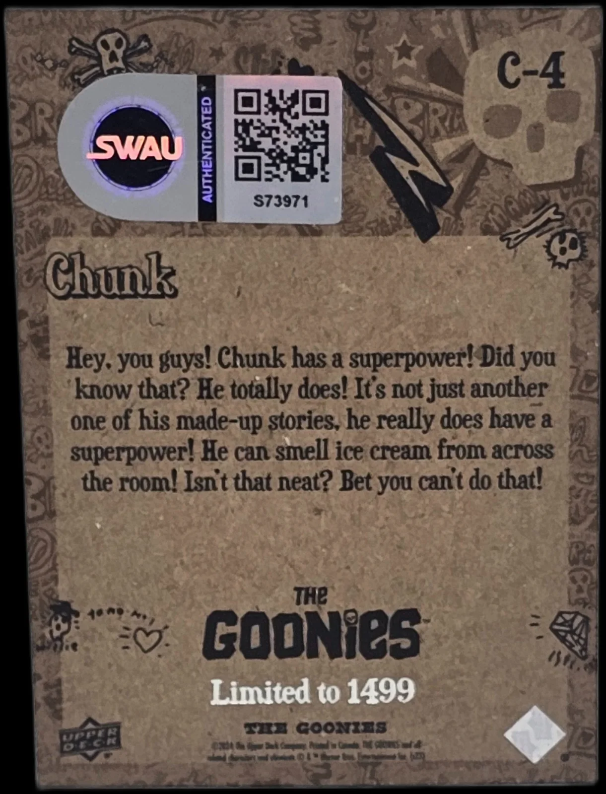 jeff cohen — Jeff Cohen Signed 2024 Upper Deck The Goonies Weekly Characters #C4 Chunk SWAU 5, изображение 2