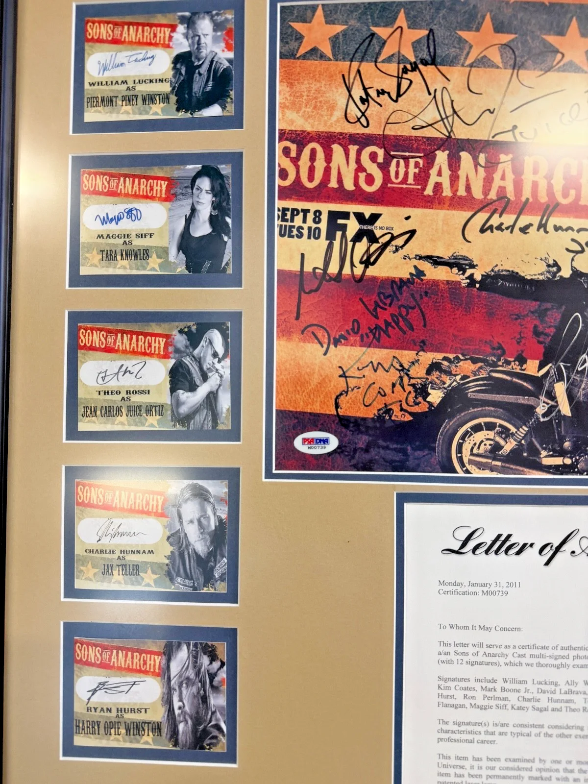 Charlie Huanarty Ron Perlman Ryan Hurst — Sons Of Anarchy Signed Autographed Custom Framed Photo 10 cast members PSA COA, изображение 2