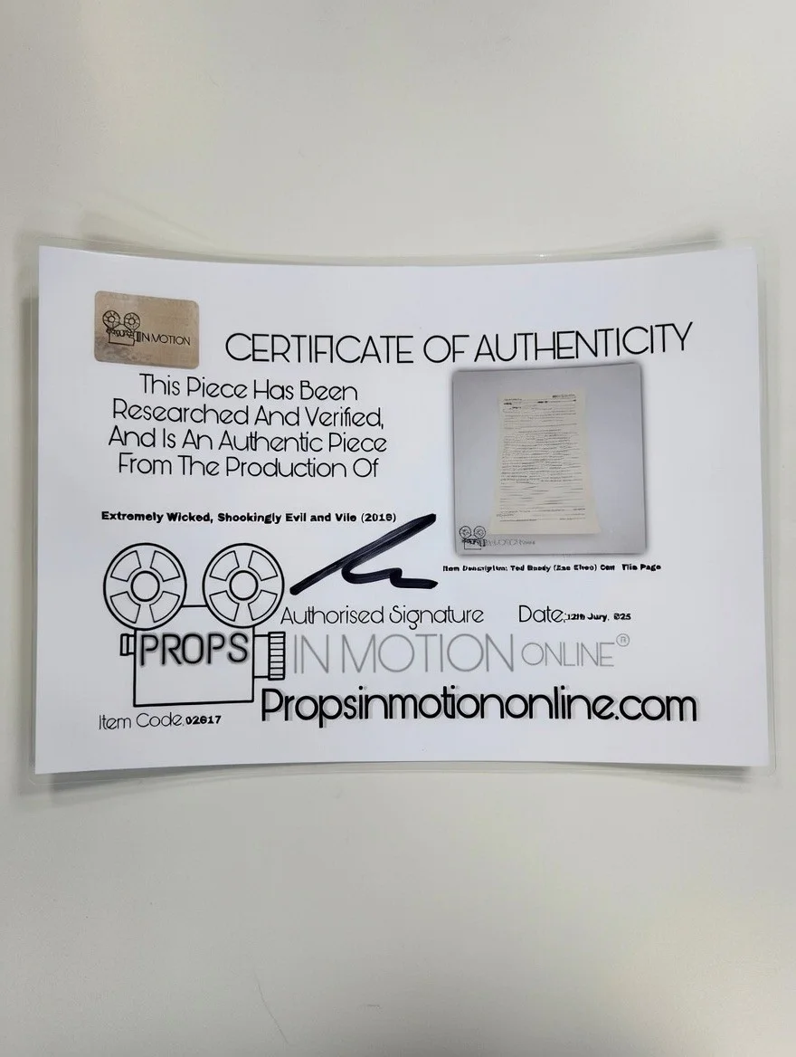 Ted Bundy Zac Efron Extremely Wicked Shockingly Evil 2019 Affidavit Prop + COA, image 2