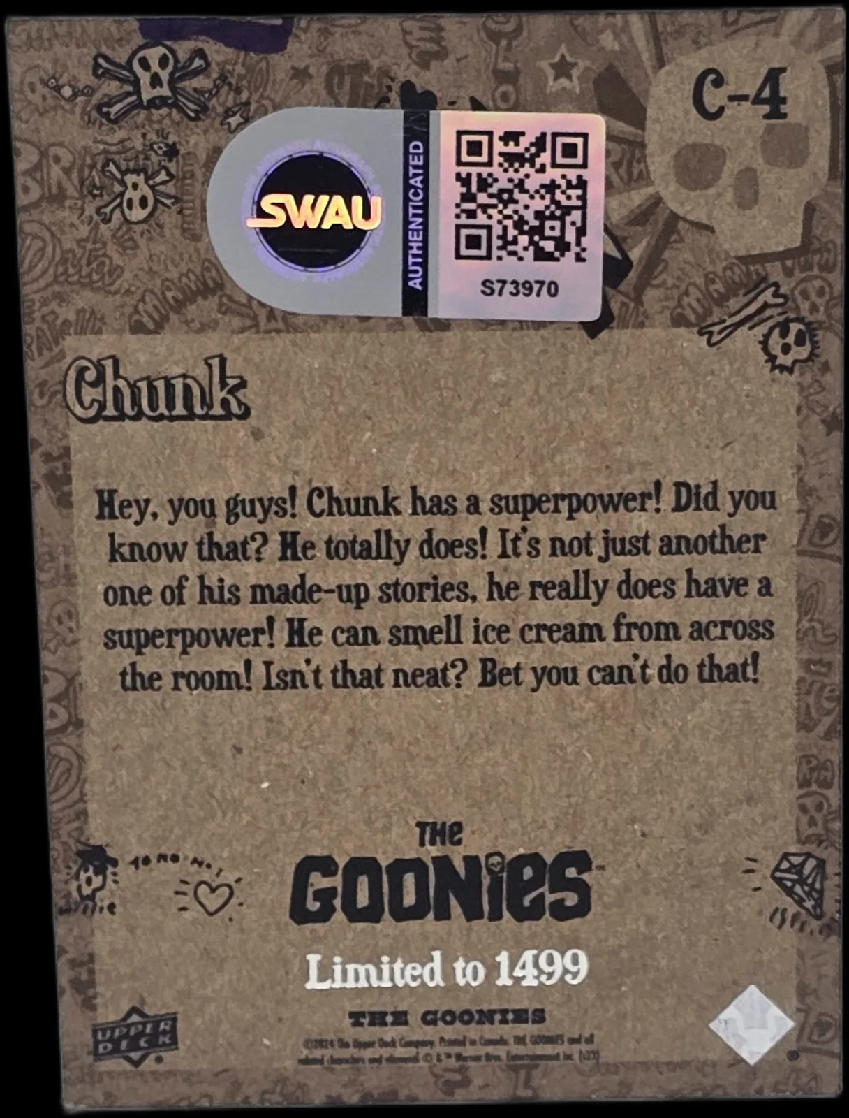 jeff cohen — Jeff Cohen Signed 2024 Upper Deck The Goonies Weekly Characters #C4 Chunk SWAU 4, image 2