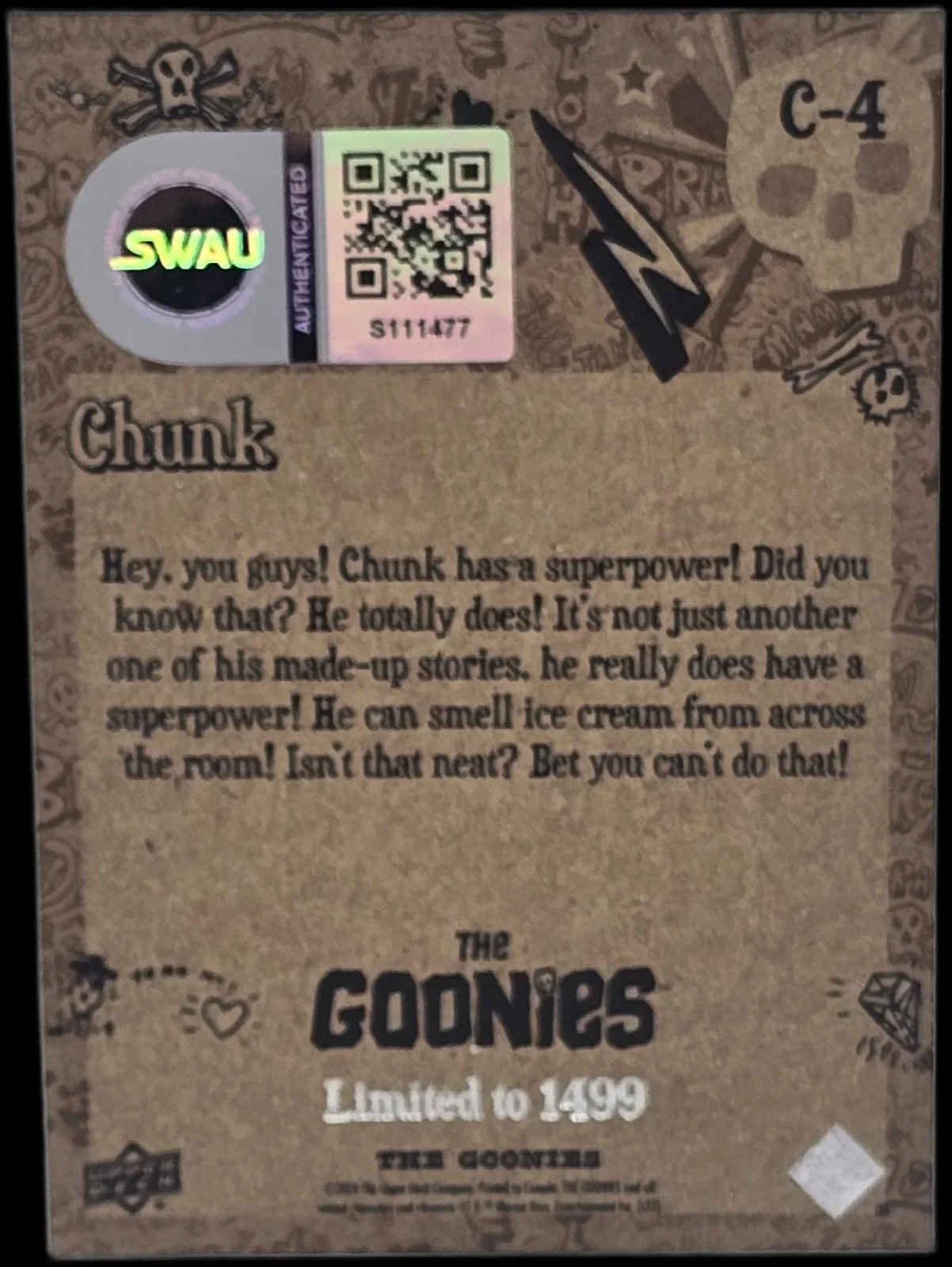 jeff cohen — Jeff Cohen Signed 2024 Upper Deck The Goonies Weekly Characters #C4 Chunk SWAU 3, image 2