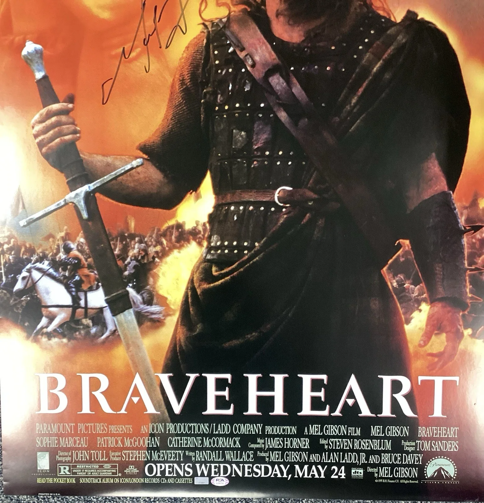 Mel Gibson — Mel Gibson Signed Poster 27x40 Movie Braveheart Mad Max Actor Autograph PSA/DNA, изображение 2